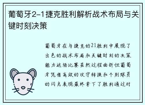 葡萄牙2-1捷克胜利解析战术布局与关键时刻决策
